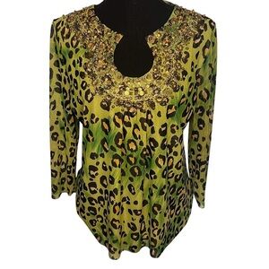 The Collective Works of Berek Sz L Leopard Print Top Gold Hardware Art To Wear